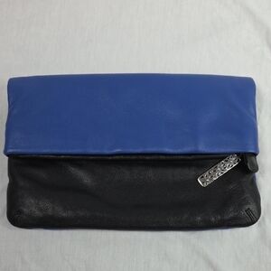 BRIGHTON Blue and Black With Silver Heart Clutch Purse Handbag